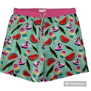 Public Rec Shorts Mens Large Mint Multi‎ Beach  Elastic Waist Drawstring Swim